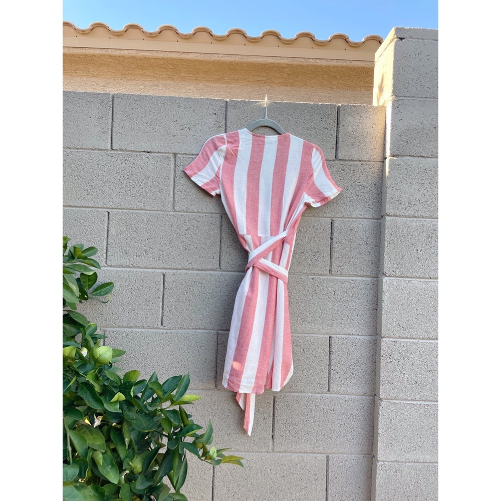 MARINE LAYER NWOT Frances Red & White Striped Linen Tencel True Wrap Dress - Picture 6 of 9